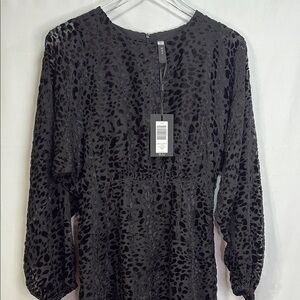 🍭 nwt YAS Black burnout Cocktail Dress with Bishop Sleeves and Crew Neck: